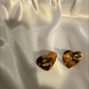 Animal Print Heart Cushion (Material) Earrings, NWOT